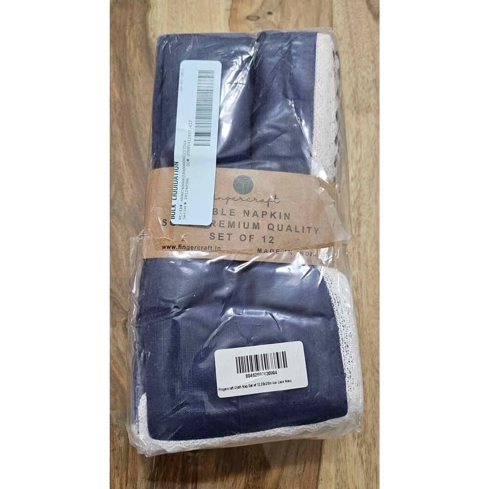 12 - Fingerprint Soft Premium Quality Reusable Dinner Napkins Blue & White